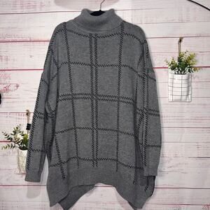 Jodifl Gray & Black Grand Grid Boutique Turtleneck Sweater | 1X